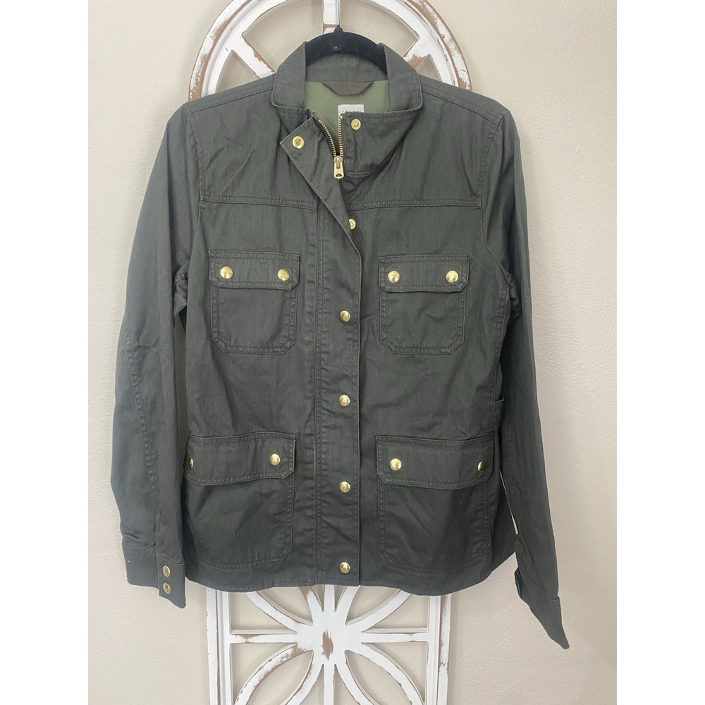 J Crew MEDIUM Downtown Field Jacket Mossy Olive Waxed Cotton Utility Chore 19034